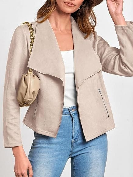 Garima | Women's Cropped Trench Coat | Wide Lapel Zip Pockets Casual