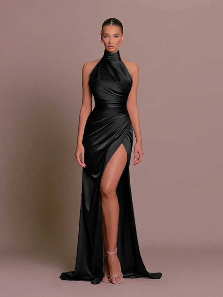 Women's Evening Dress with Halter Neck & Side Slit | Maxi Gown