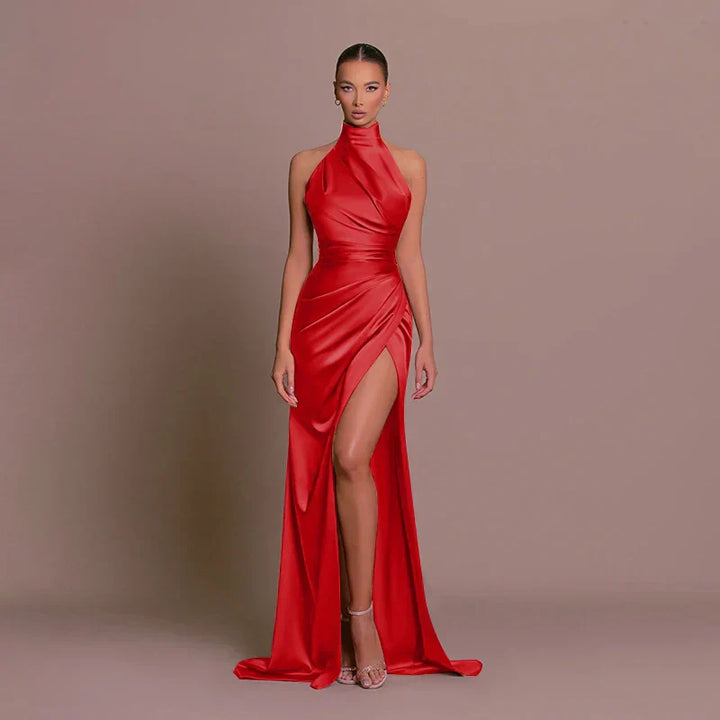 Women's Evening Dress with Halter Neck & Side Slit | Maxi Gown