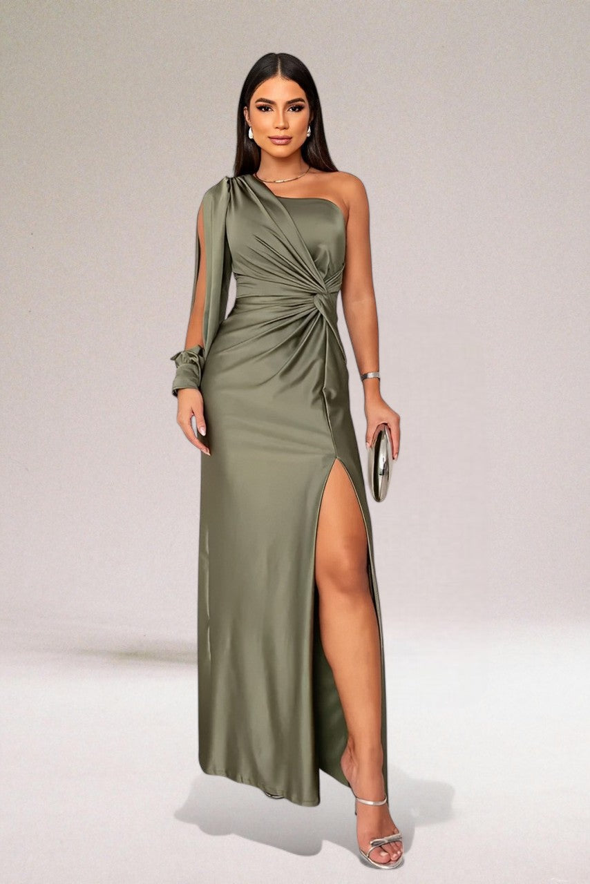 Women's Evening Dress with One Shoulder & Side Slit | Maxi Gown