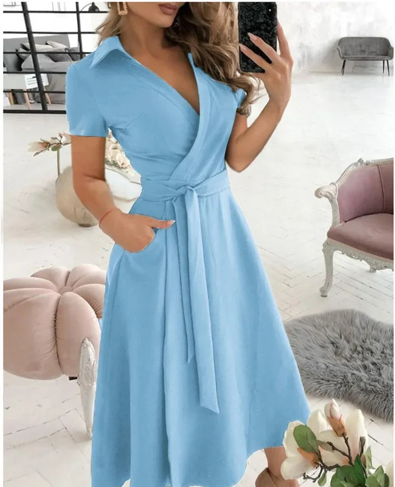 Women's Evening Dress with Tie Waist | Wrap Mid
