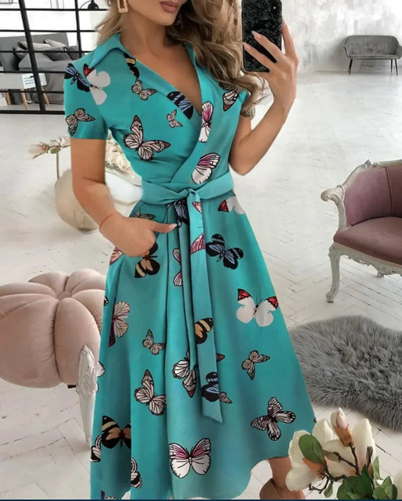 Women's Evening Dress with Tie Waist | Wrap Mid