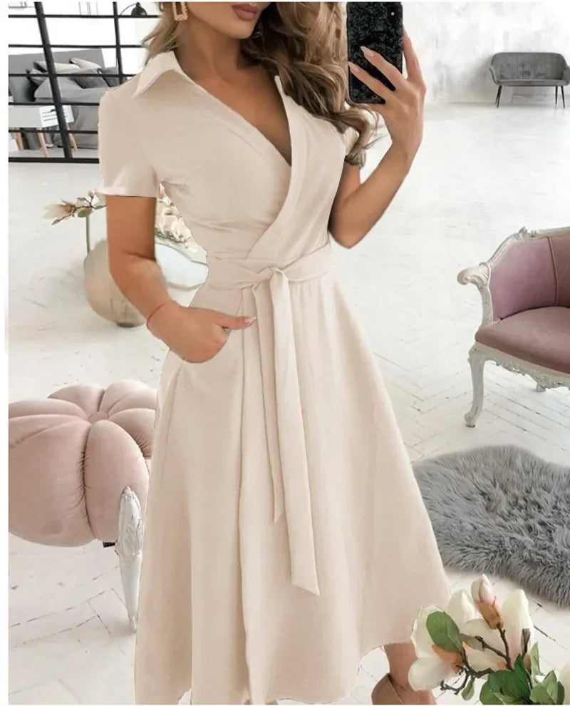 Women's Evening Dress with Tie Waist | Wrap Mid