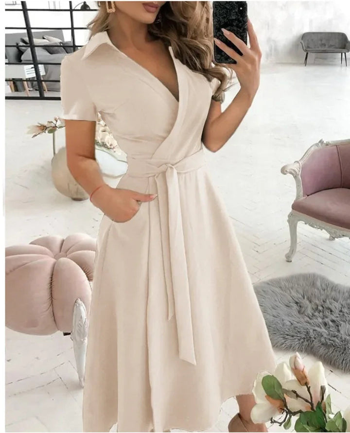 Women's Evening Dress with Tie Waist | Wrap Mid