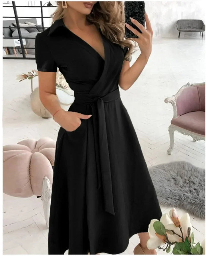 Women's Evening Dress with Tie Waist | Wrap Mid