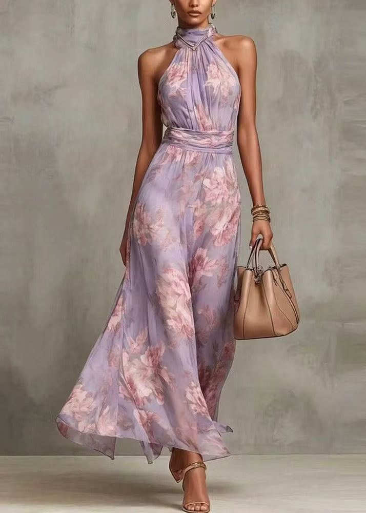 Women's Floral Maxi Dress with Halter Neck | Wedding Guest