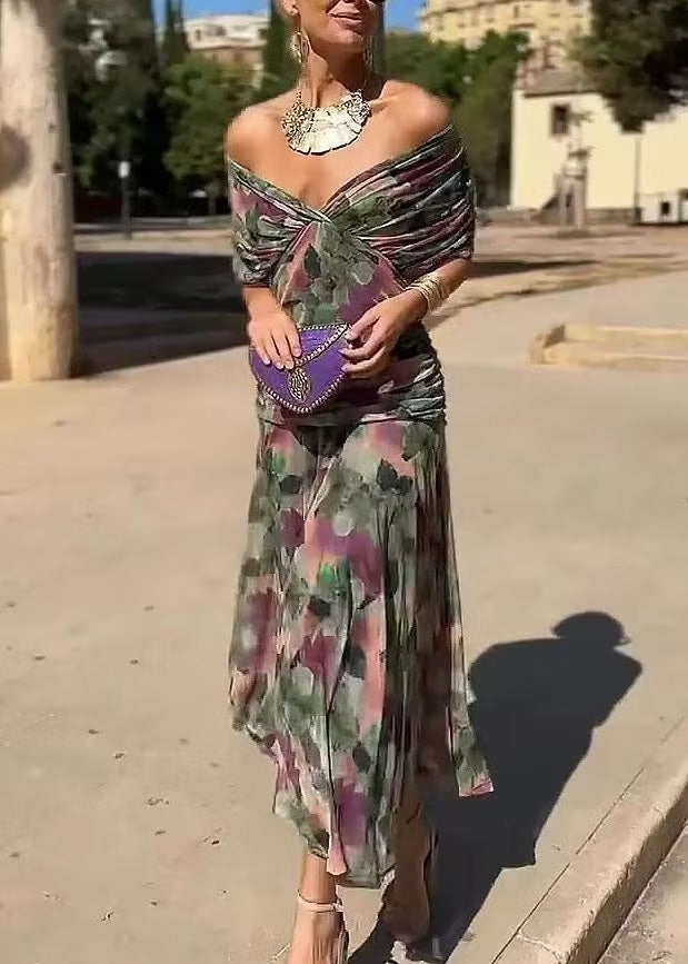 Women's Floral Wedding Guest Dress with Off Shoulder | Maxi Formal