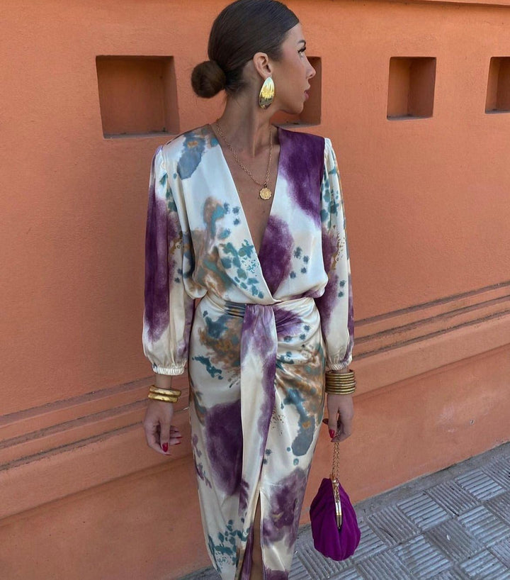Women's Floral Wedding Guest Dress with V Neck | Midi Wrap