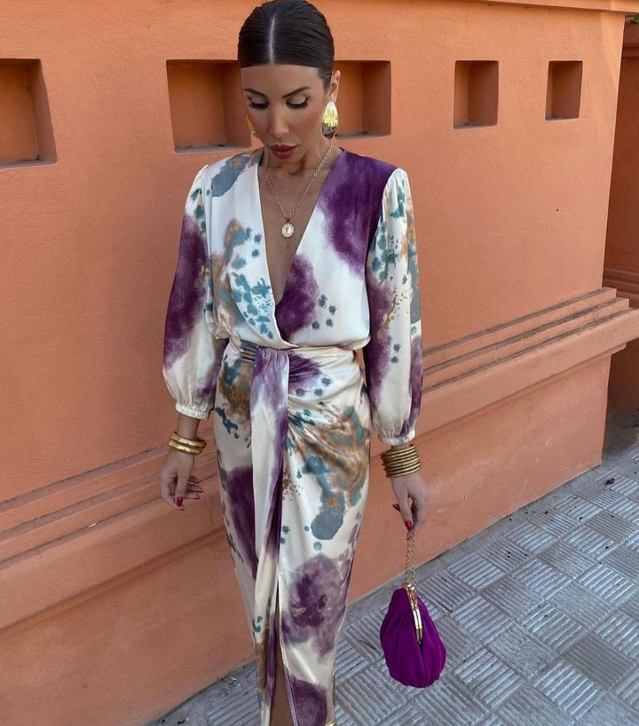 Women's Floral Wedding Guest Dress with V Neck | Midi Wrap