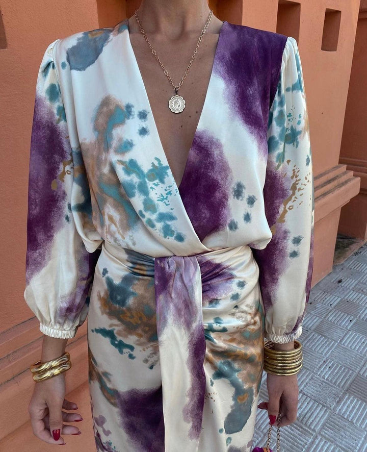 Women's Floral Wedding Guest Dress with V Neck | Midi Wrap