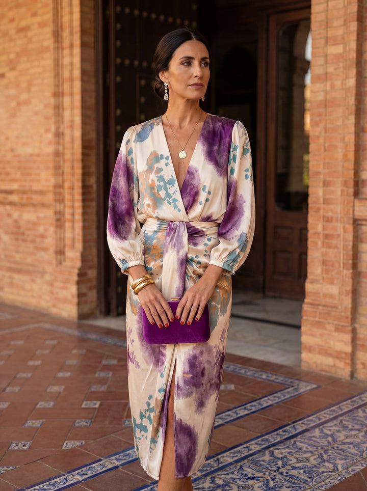 Women's Floral Wedding Guest Dress with V Neck | Midi Wrap