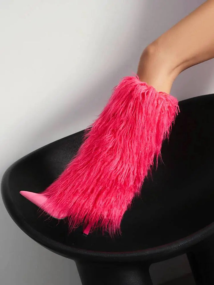 Amparo | Women's Fluffy Knee High Boots | Stiletto Pointed Toe
