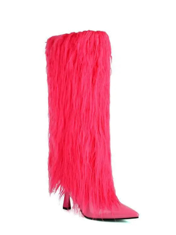 Amparo | Women's Fluffy Knee High Boots | Stiletto Pointed Toe