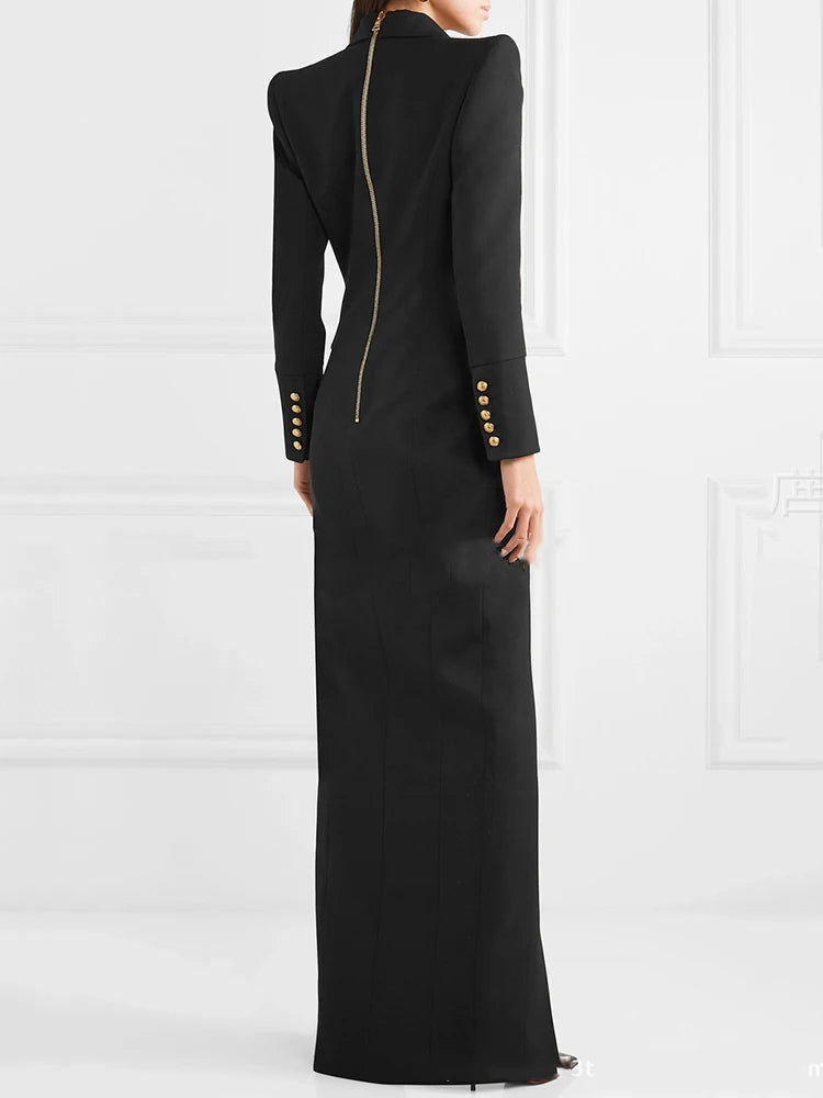 Hallgerd | Women's Formal Maxi Dress | Lapel Split Blazer Style