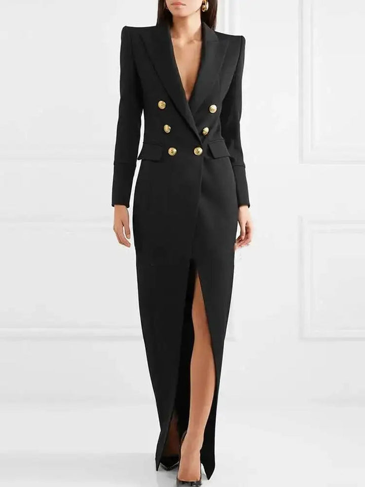 Hallgerd | Women's Formal Maxi Dress | Lapel Split Blazer Style