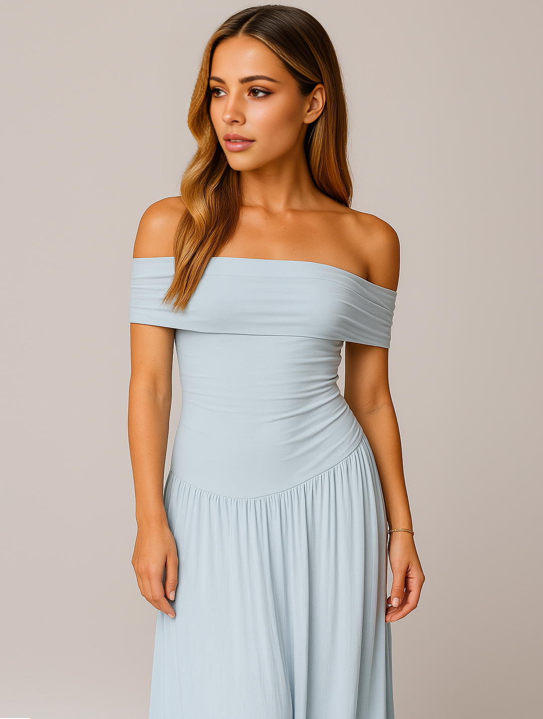 Women's Formal Dress with Off Shoulder & Pleated Skirt | Maxi