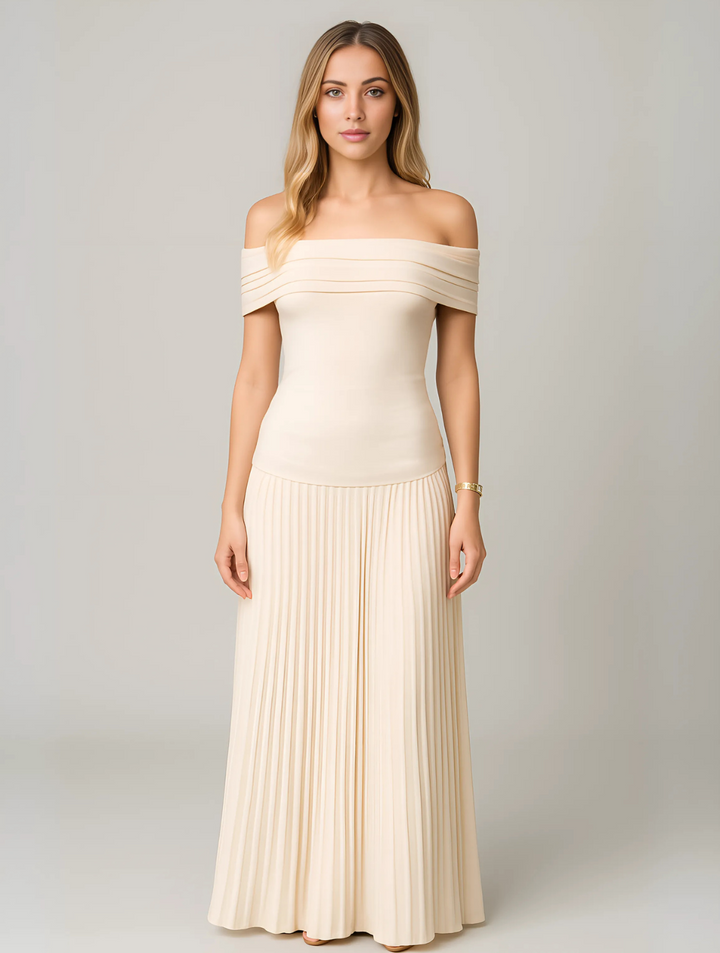 Women's Formal Dress with Off Shoulder & Pleated Skirt | Maxi