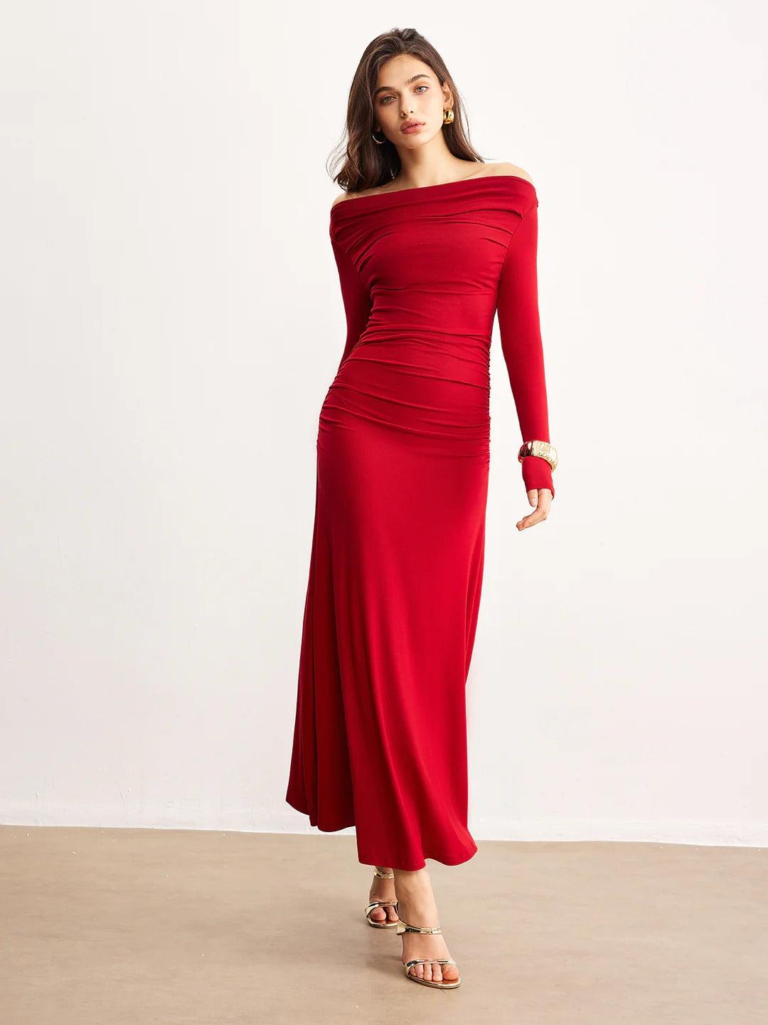 Millicent | Women's Formal Maxi Dress | Off Shoulder Long Sleeve