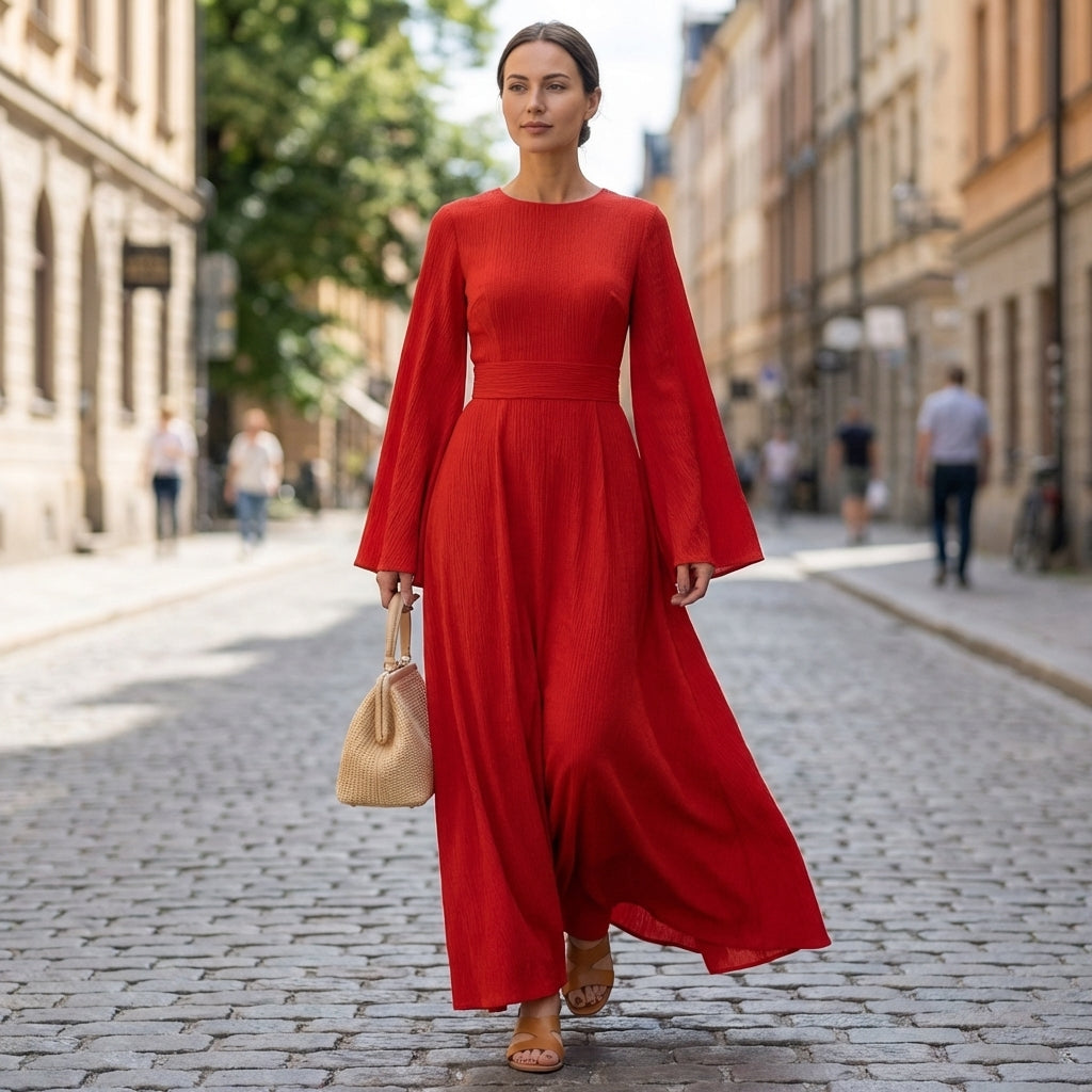 Paulina | Women's Formal Long Sleeve Maxi Dress | Round Neck