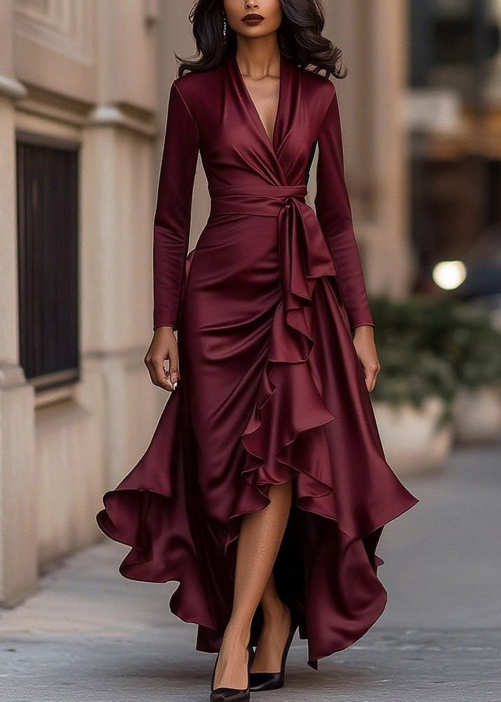 Nunna | Women's Formal Long Sleeve Wrap Dress | Ruffle
