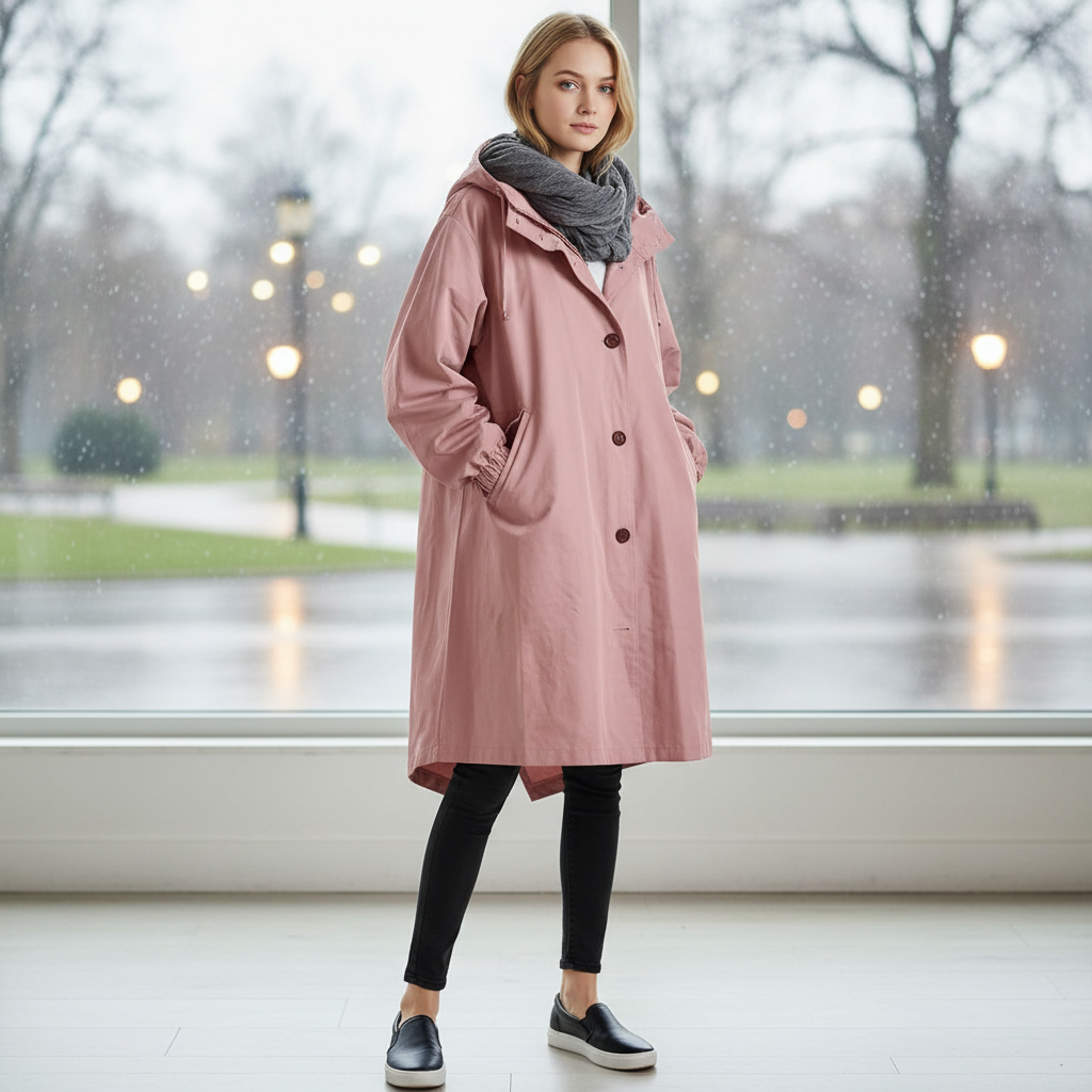 Fatima | Women's Long Hooded Outdoor Jacket | Button & Pockets