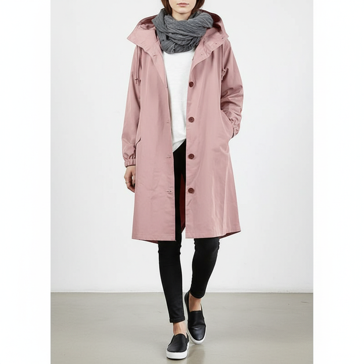 Fatima | Women's Long Hooded Outdoor Jacket | Button & Pockets
