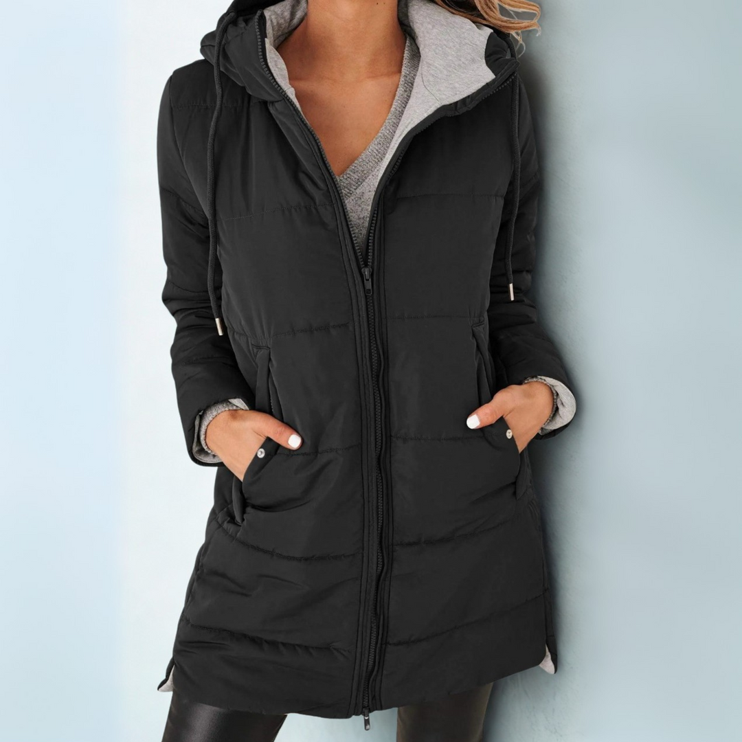 Zdenka | Women's Long Hooded Puffer Jacket | Zip Front & Pockets