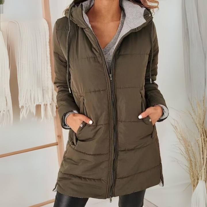 Zdenka | Women's Long Hooded Puffer Jacket | Zip Front & Pockets