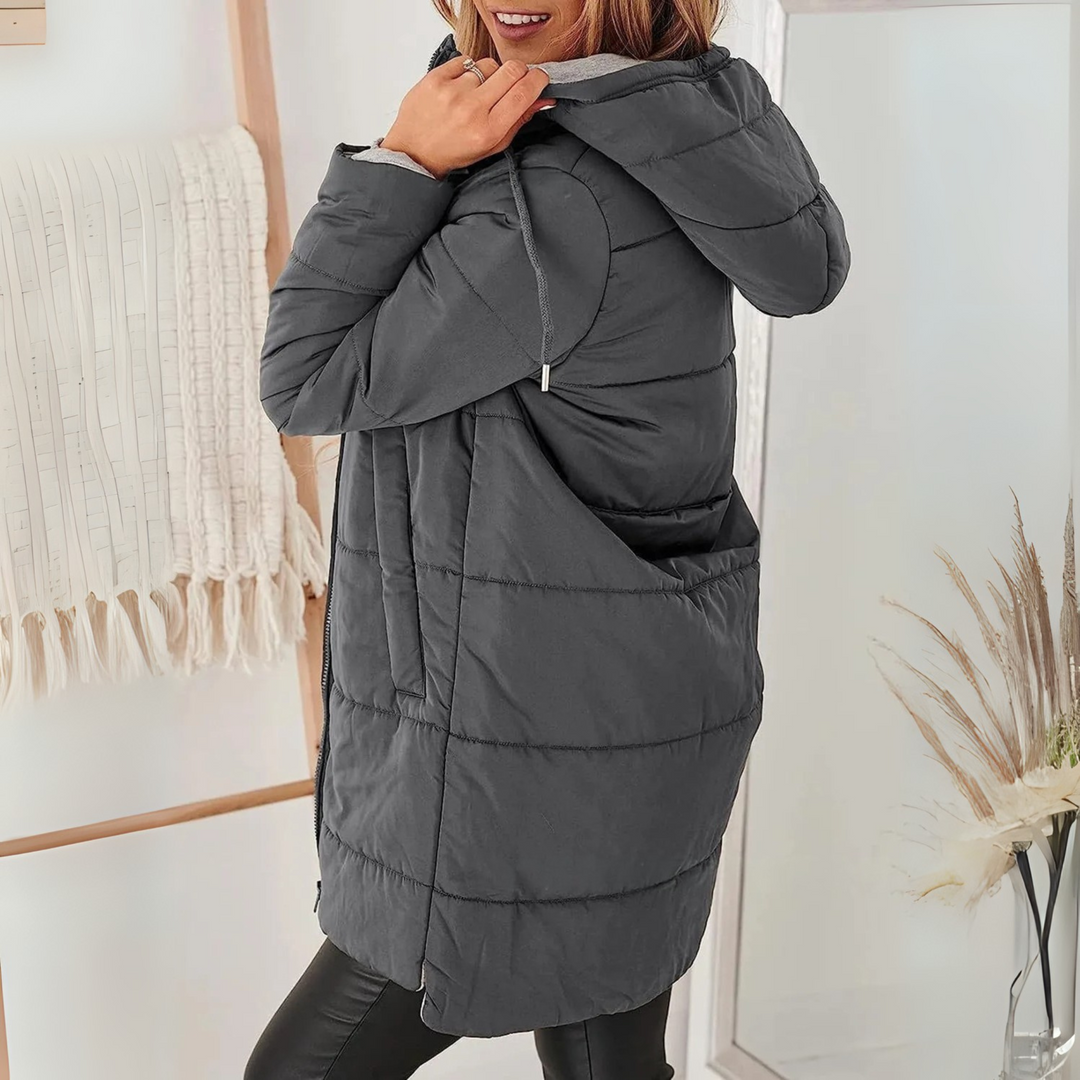 Zdenka | Women's Long Hooded Puffer Jacket | Zip Front & Pockets