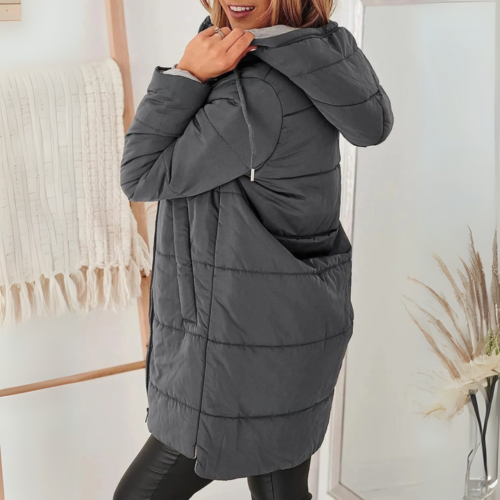 Zdenka | Women's Long Hooded Puffer Jacket | Zip Front & Pockets