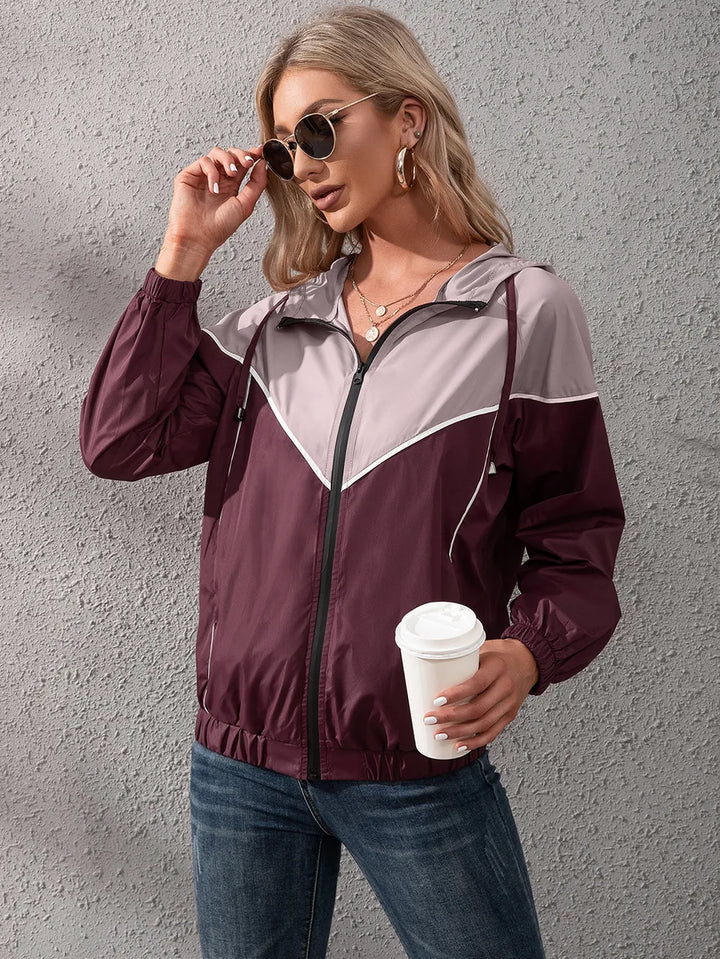Khadija | Women's Hooded Rain Jacket | Colour Block Zip Up