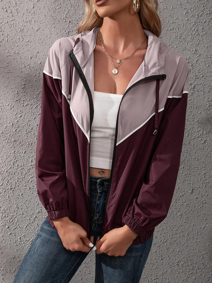 Khadija | Women's Hooded Rain Jacket | Colour Block Zip Up