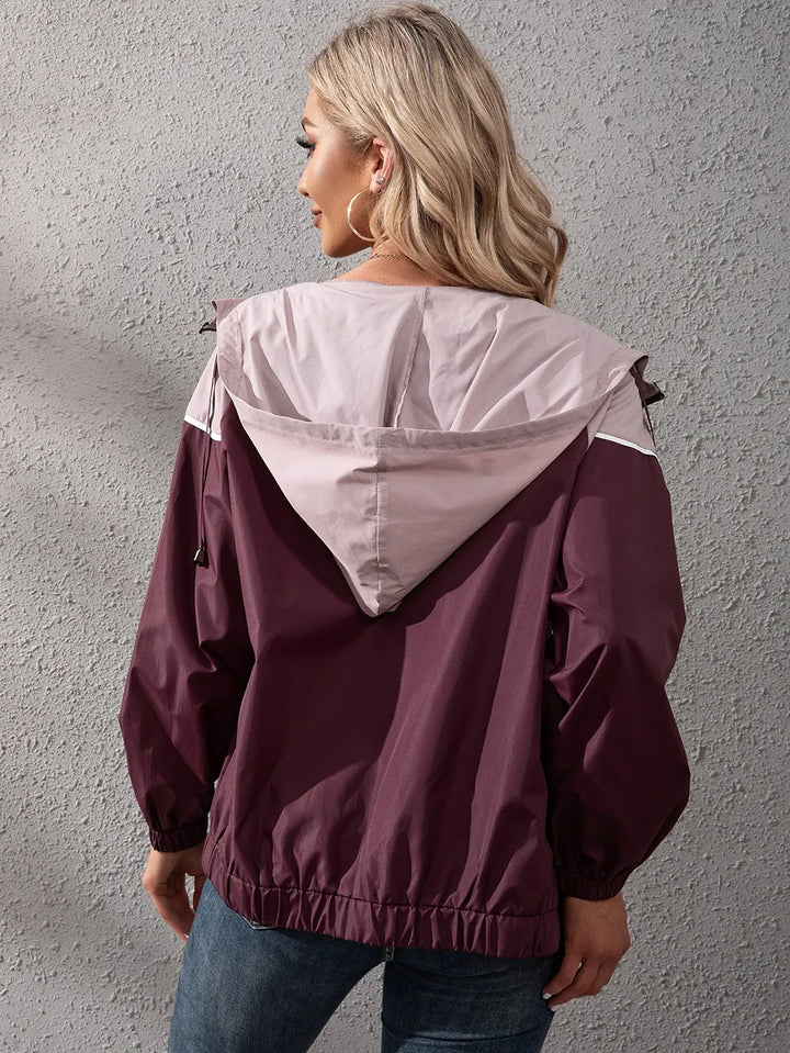 Khadija | Women's Hooded Rain Jacket | Colour Block Zip Up