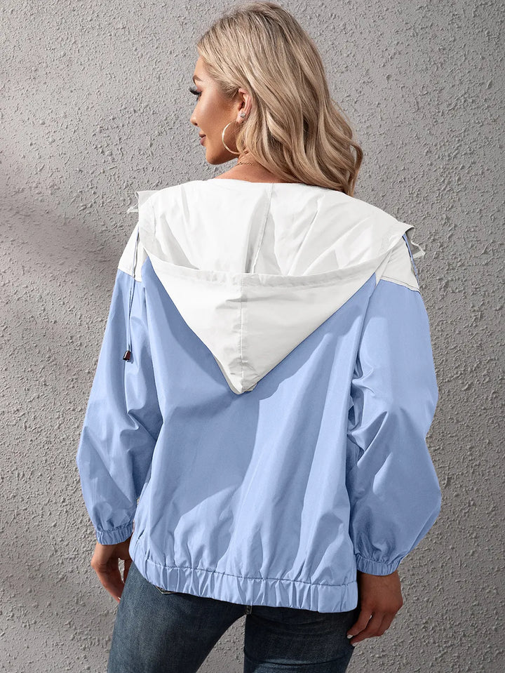 Khadija | Women's Hooded Rain Jacket | Colour Block Zip Up