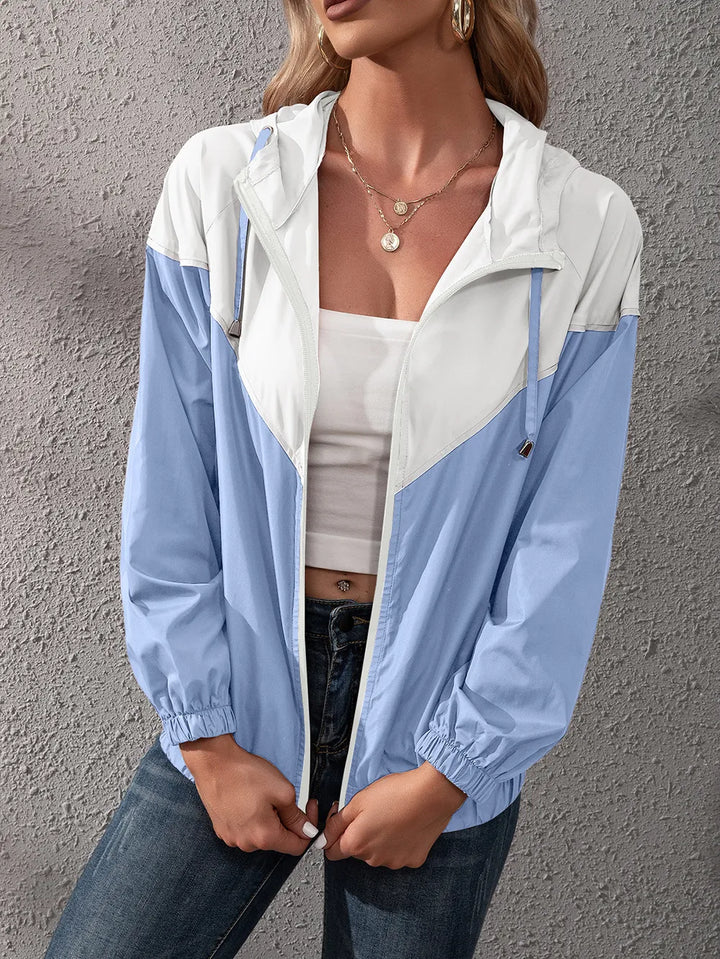 Khadija | Women's Hooded Rain Jacket | Colour Block Zip Up