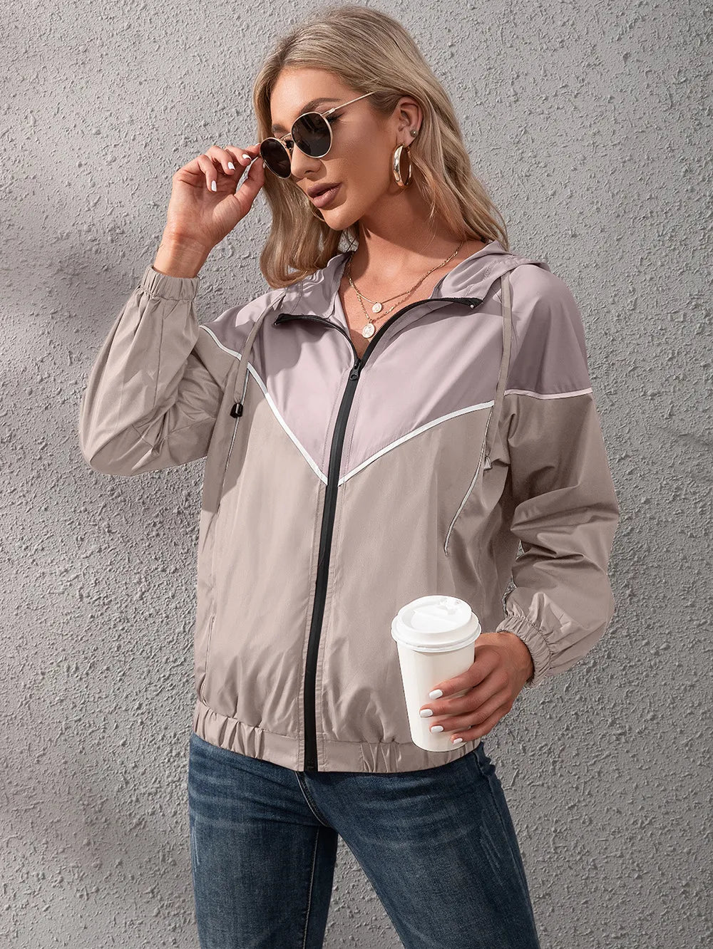 Khadija | Women's Hooded Rain Jacket | Colour Block Zip Up