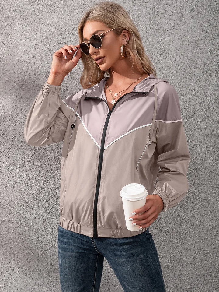 Khadija | Women's Hooded Rain Jacket | Colour Block Zip Up