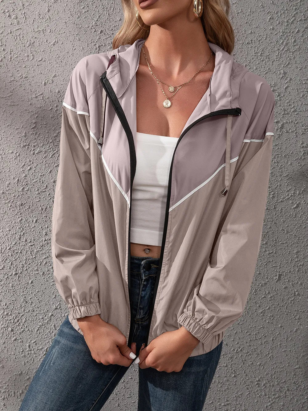 Khadija | Women's Hooded Rain Jacket | Colour Block Zip Up