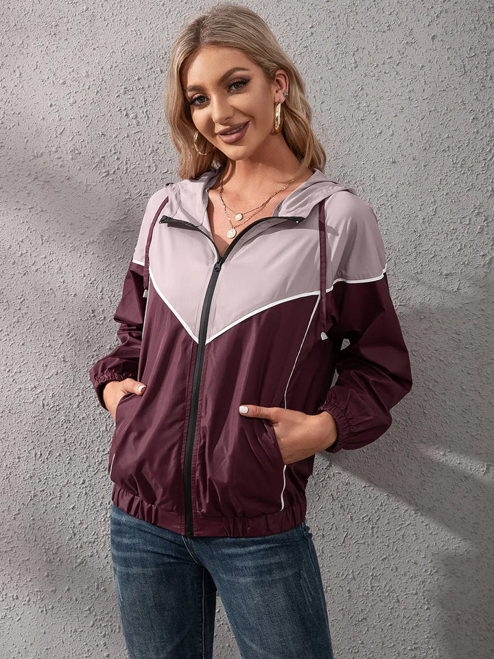 Khadija | Women's Hooded Rain Jacket | Colour Block Zip Up