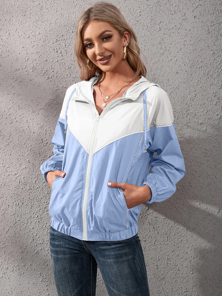 Khadija | Women's Hooded Rain Jacket | Colour Block Zip Up