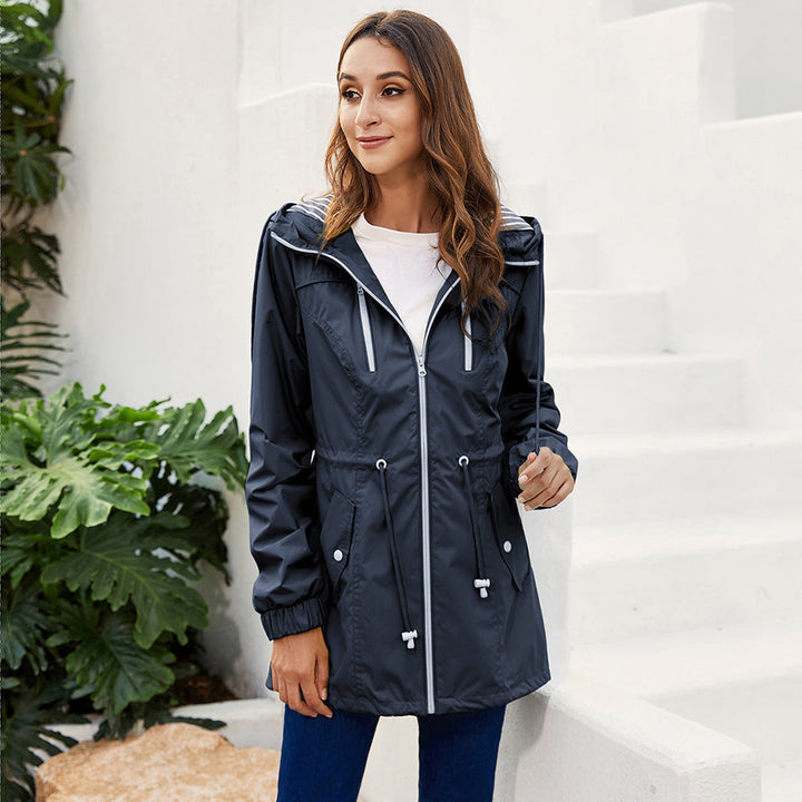 Nawal | Women's Long Hooded Rain Jacket | Drawstring