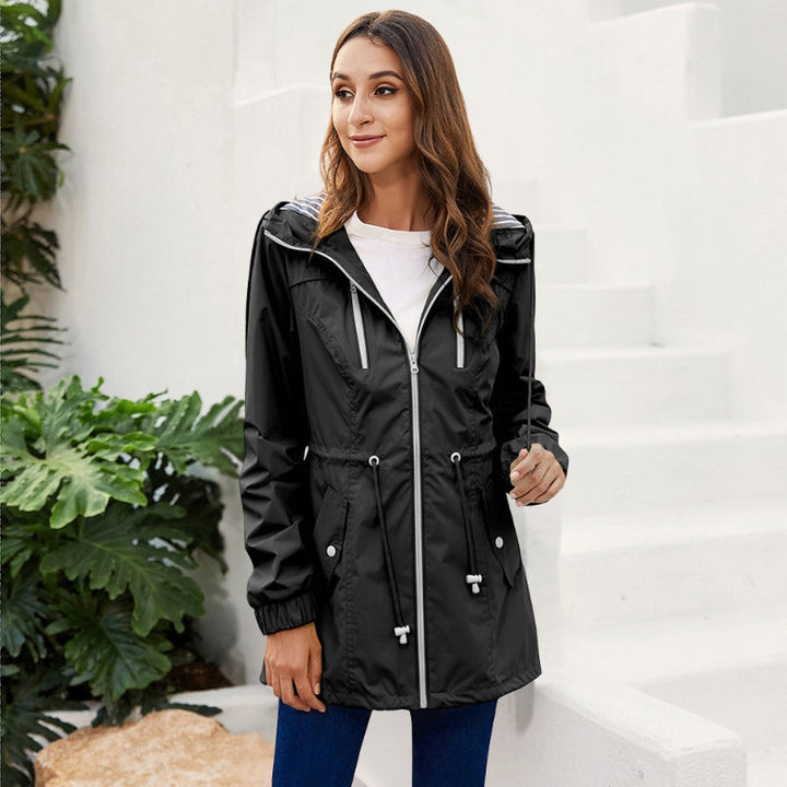 Nawal | Women's Long Hooded Rain Jacket | Drawstring