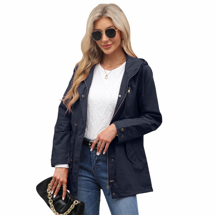 Zainab | Women's Long Hooded Rain Jacket | Drawstring Waist Zip Front