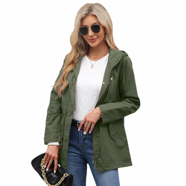 Zainab | Women's Long Hooded Rain Jacket | Drawstring Waist Zip Front