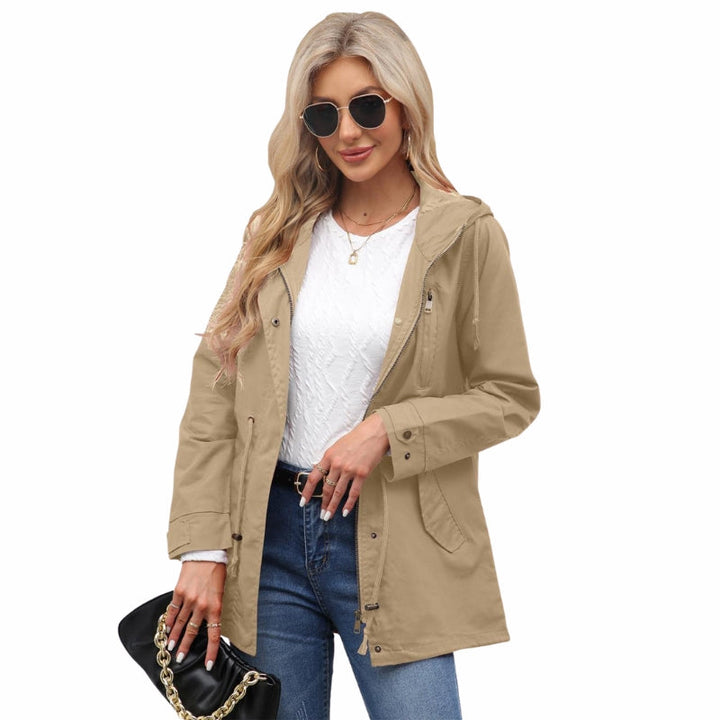 Zainab | Women's Long Hooded Rain Jacket | Drawstring Waist Zip Front