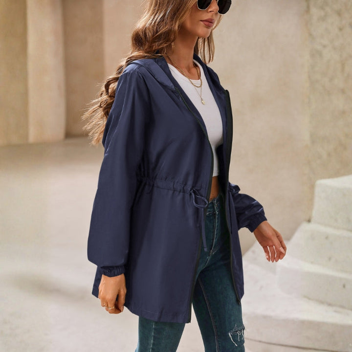 Akemi | Women's Hooded Rain Jacket | Drawstring Waist Zip Up