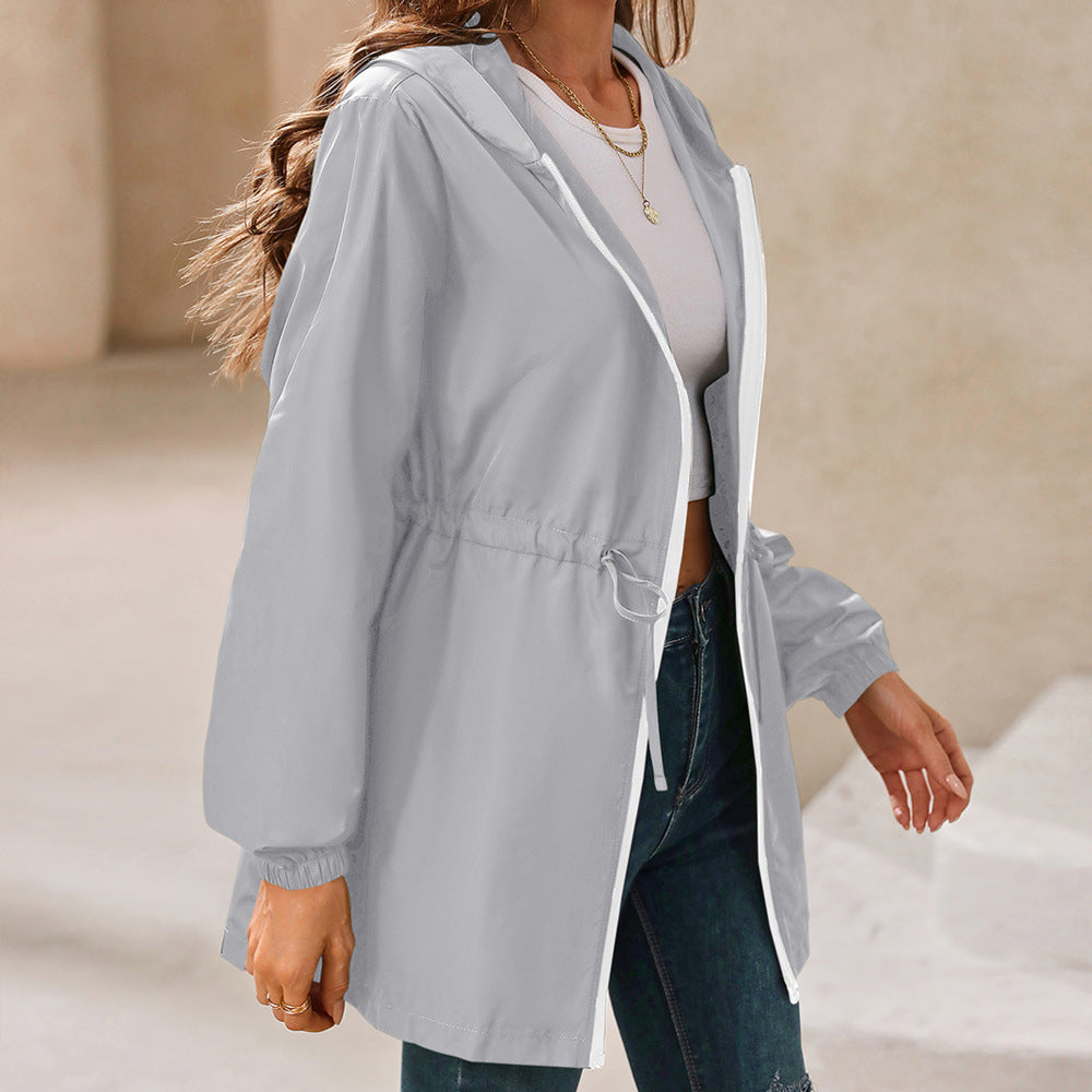 Akemi | Women's Hooded Rain Jacket | Drawstring Waist Zip Up