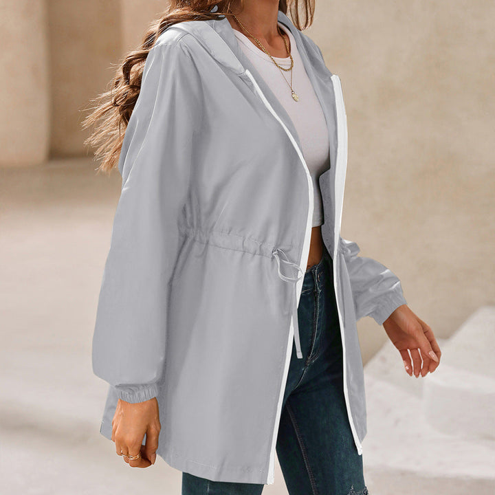 Akemi | Women's Hooded Rain Jacket | Drawstring Waist Zip Up