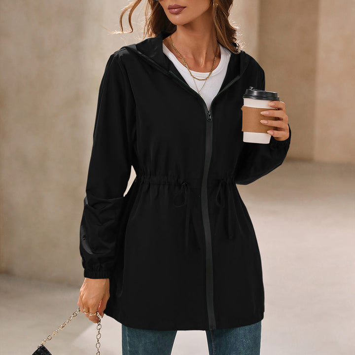 Akemi | Women's Hooded Rain Jacket | Drawstring Waist Zip Up