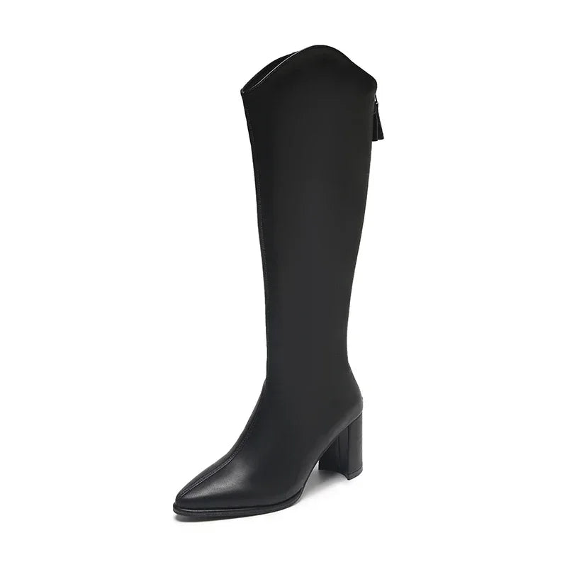 Trinidad | Women's Knee High Boots | Block Heel Pointed Toe Zip